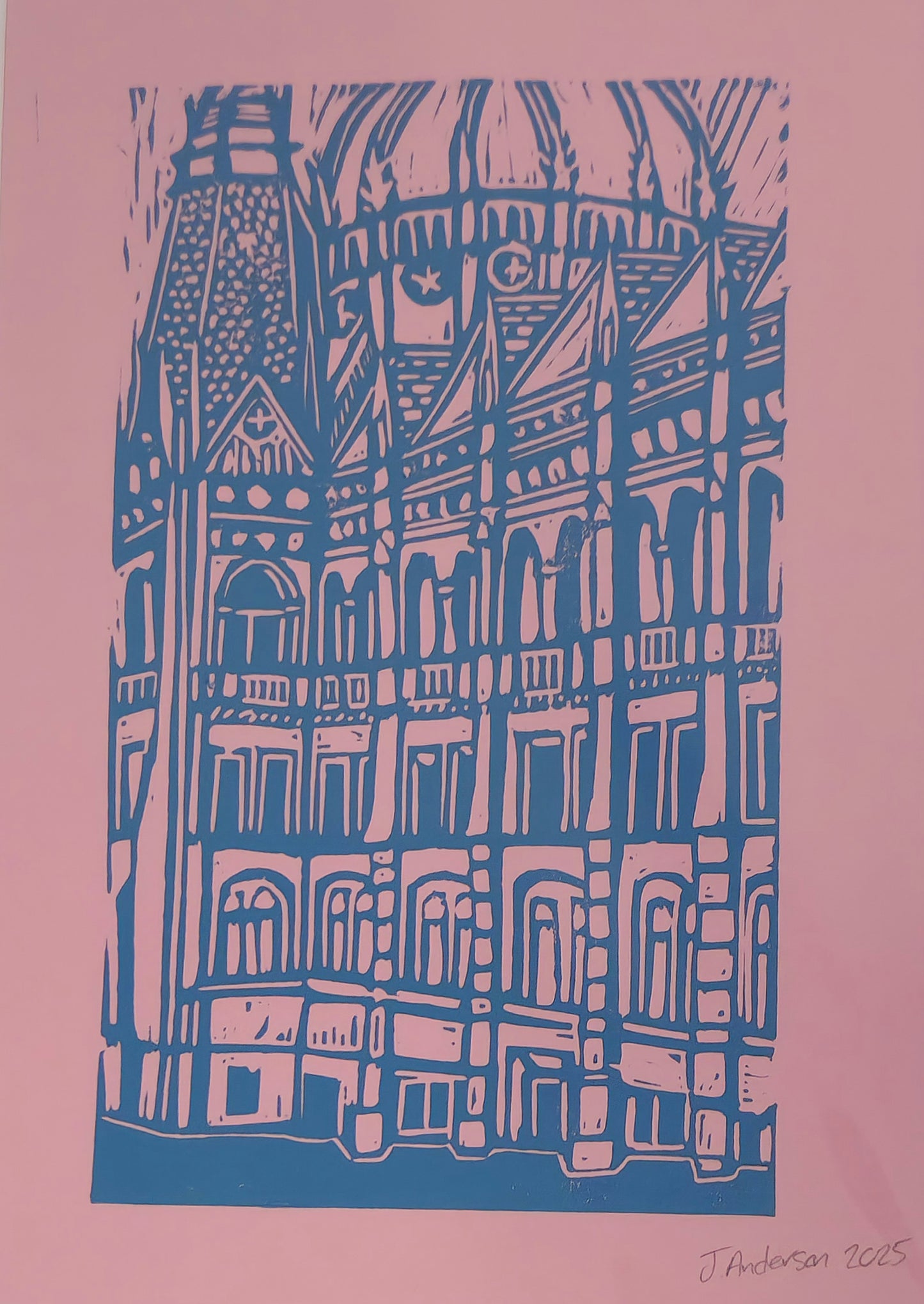 Original Hand Carved Lino Print - Budapest Parliament
