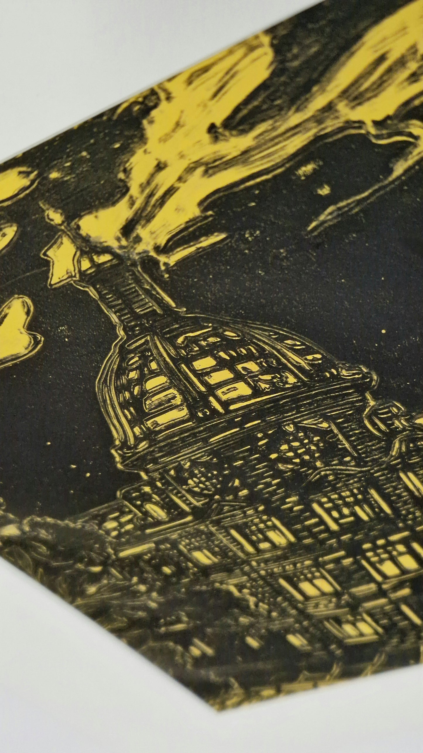 Original Hand Carved Lino Print - The Academy
