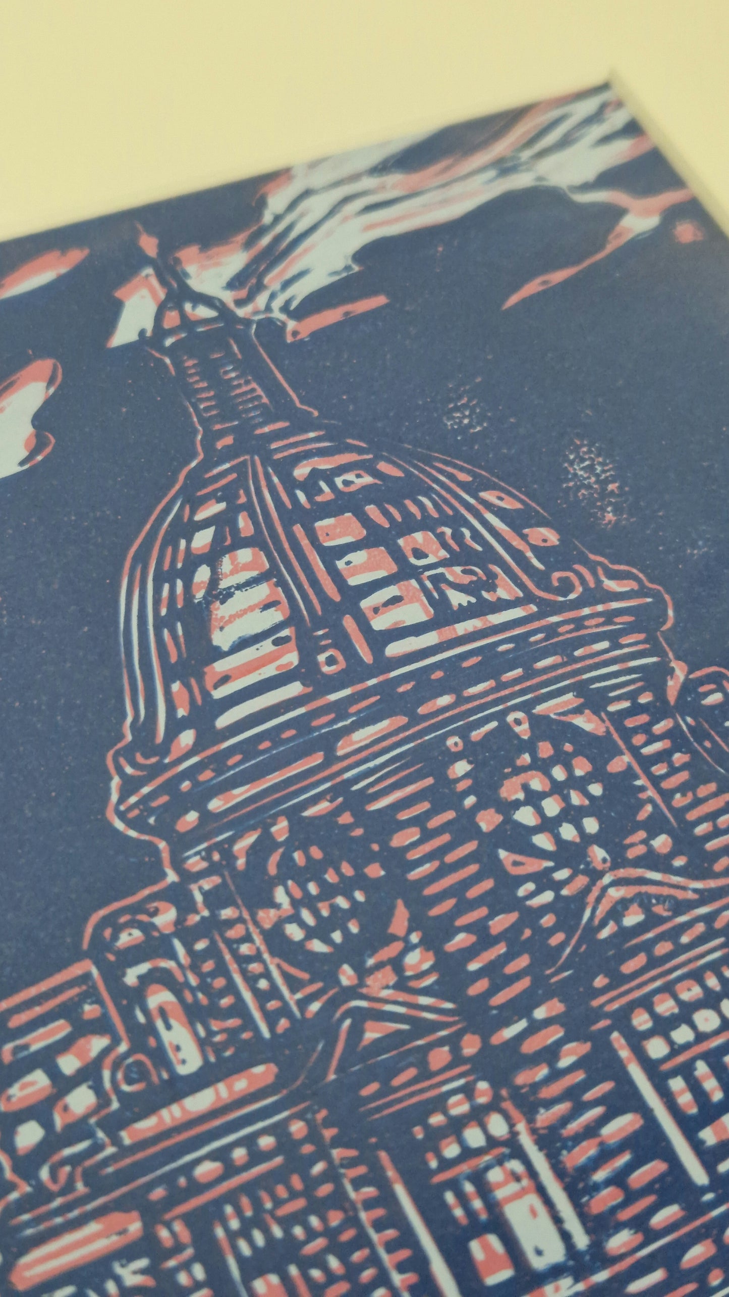 Original Hand Carved Lino Print - The Academy