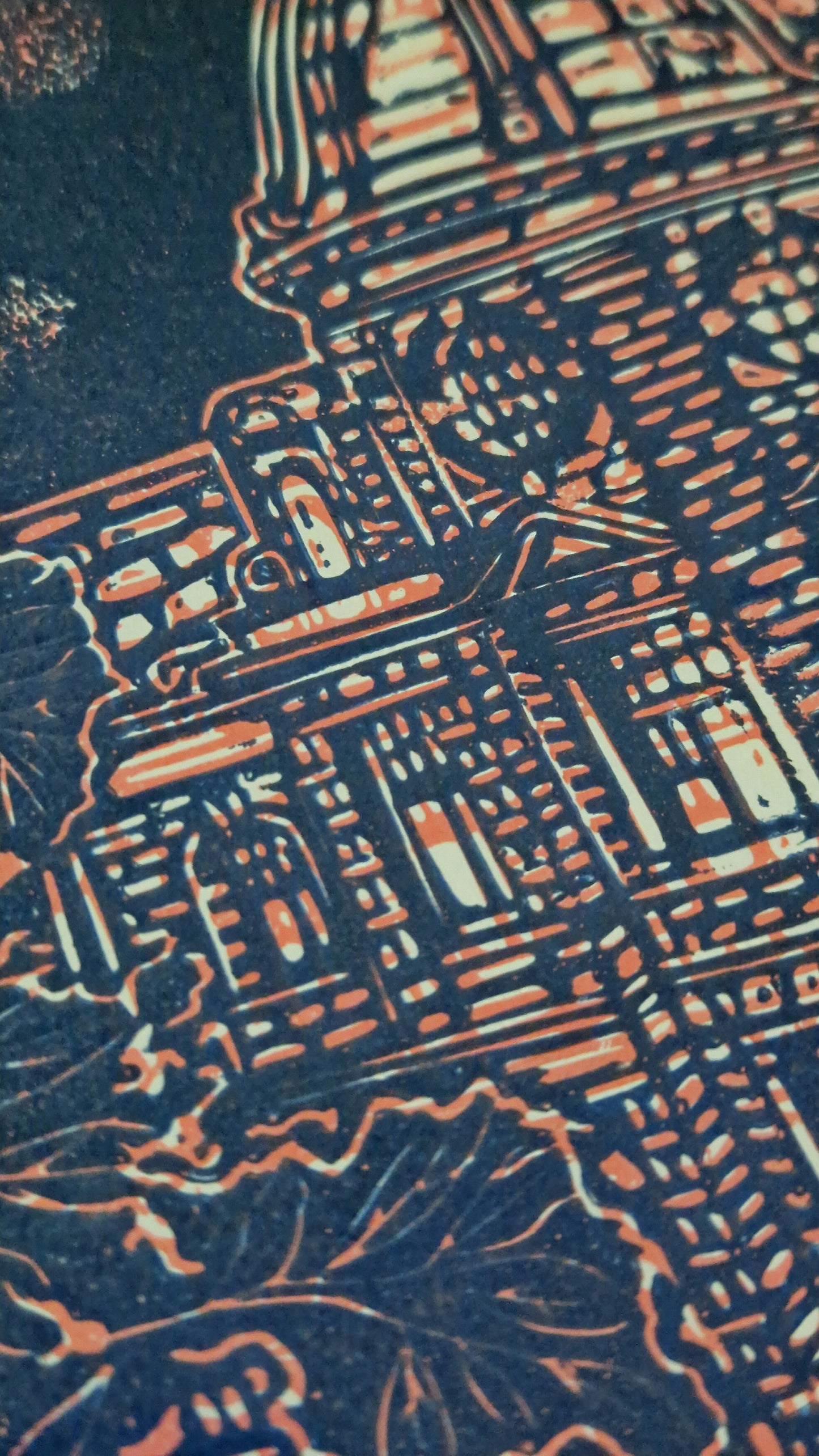 Original Hand Carved Lino Print - The Academy