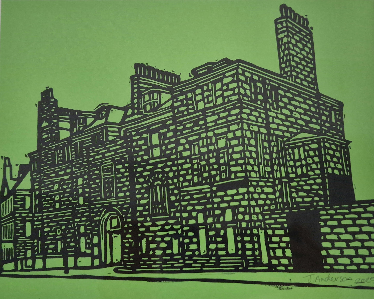 Original Hand Carved Lino Print - Castle Street Aberdeen
