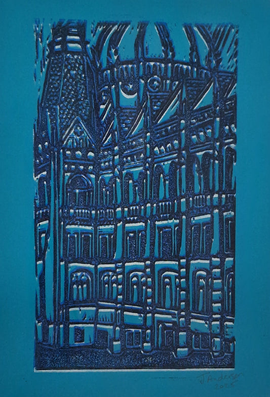 Original Hand Carved Lino Print - Budapest Parliament