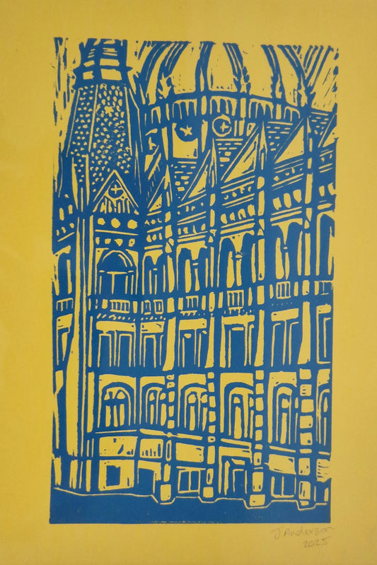 Original Hand Carved Lino Print - Budapest Parliament
