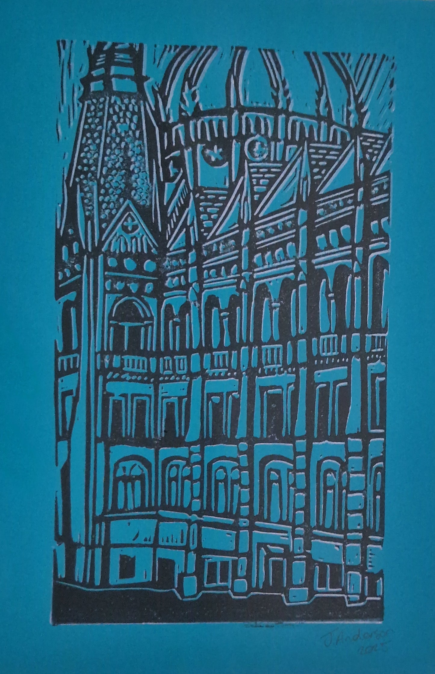 Original Hand Carved Lino Print - Budapest Parliament