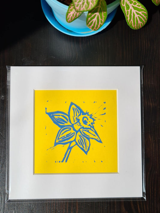 Original Hand Carved Lino Print - Daffodil