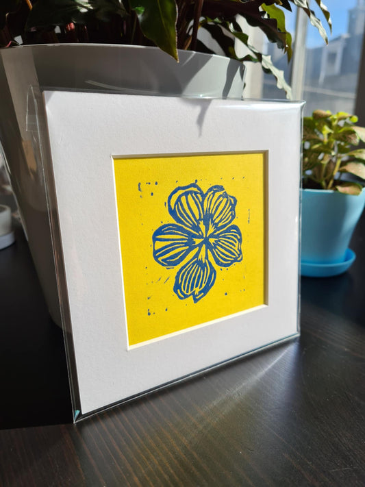 Original Hand Carved Lino Print - Geranium Flower