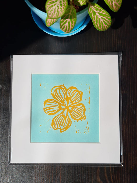 Original Hand Carved Lino Print - Geranium Flower
