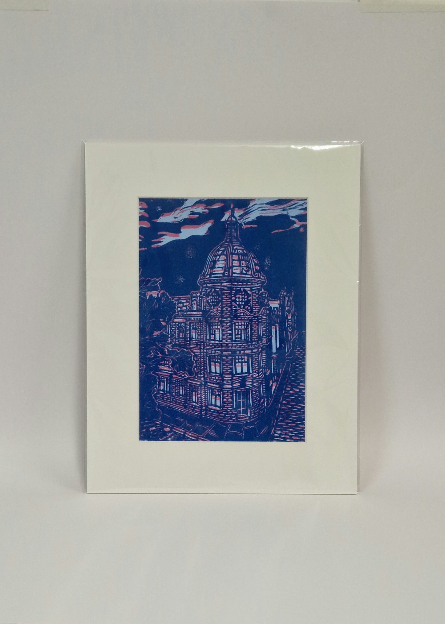 Original Hand Carved Lino Print - The Academy