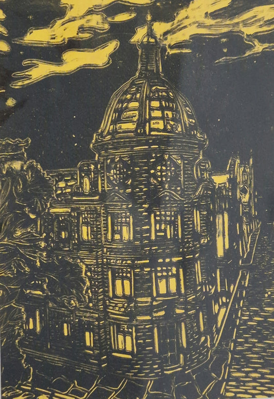 Original Hand Carved Lino Print - The Academy