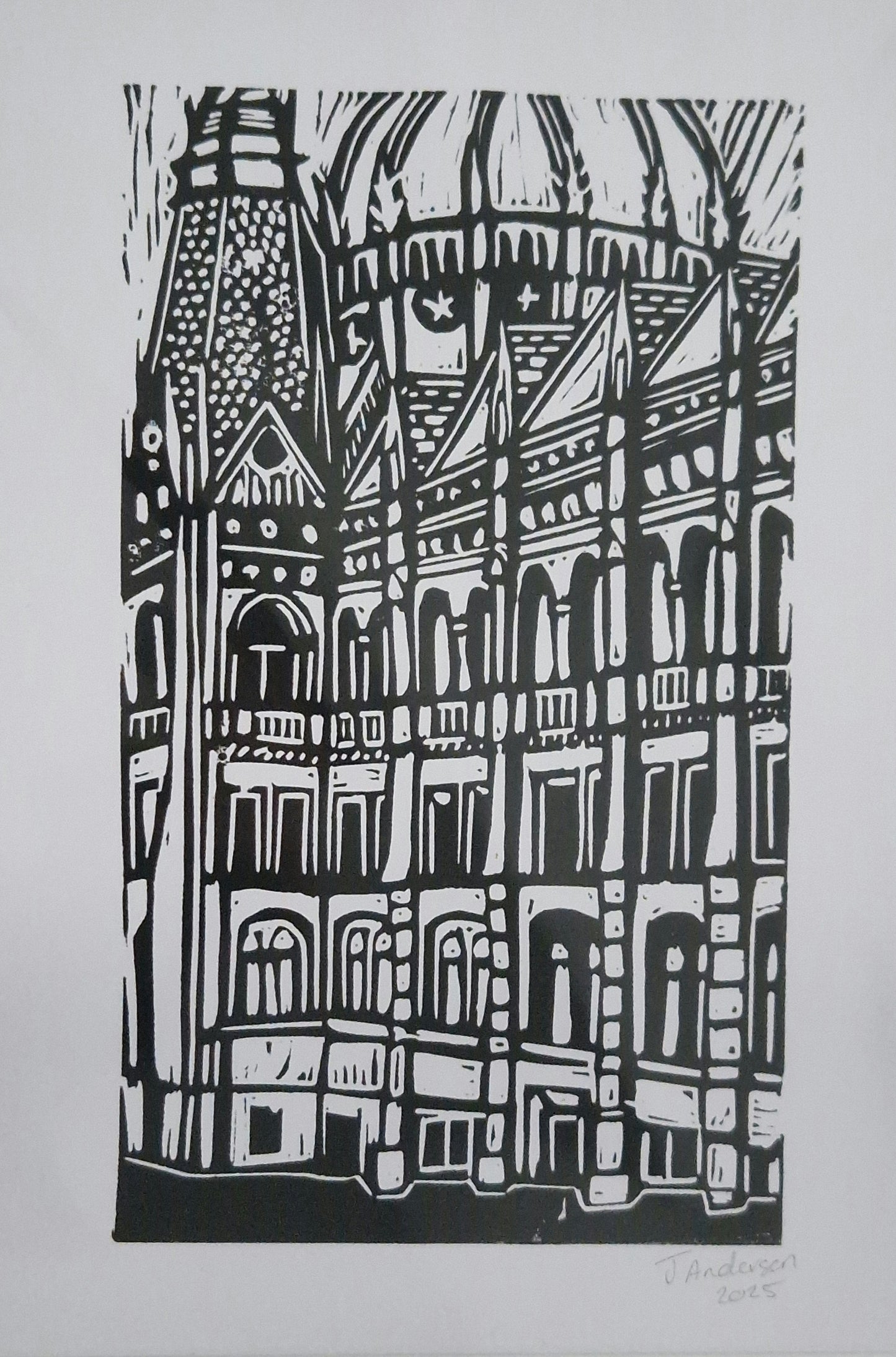 Original Hand Carved Lino Print - Budapest Parliament
