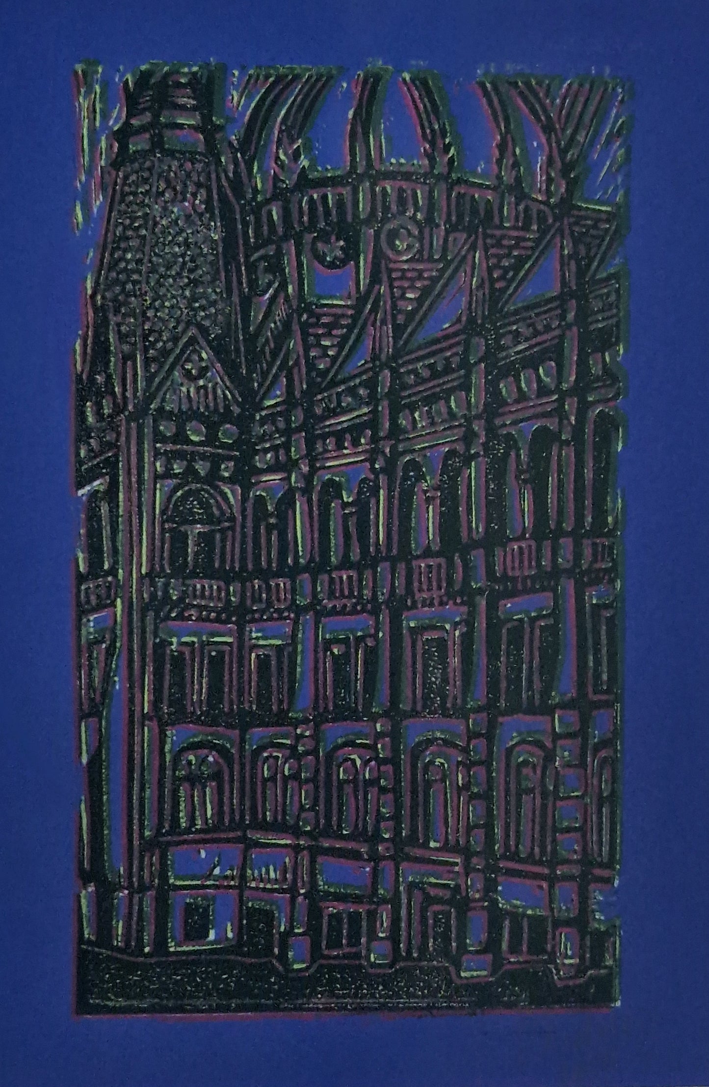 Original Hand Craved Lino Print - Budapest Parliament