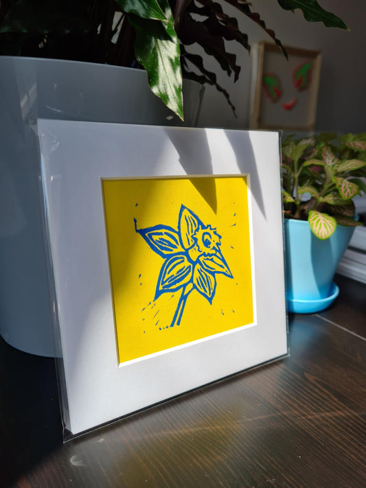 Original Hand Carved Lino Print - Daffodil