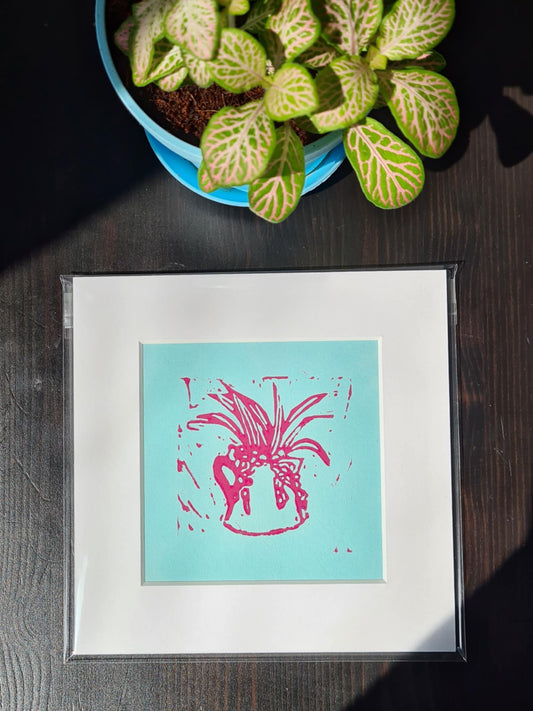 Original Hand Carved Lino Print - Flower Jug