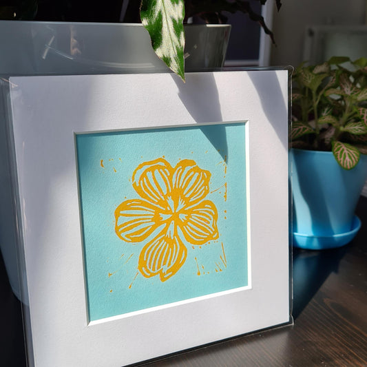 Original Hand Carved Lino Print - Geranium Flower