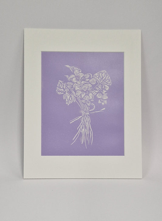 Original Hand Carved Lino Print - Violets