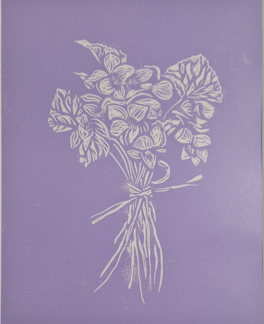 Original Hand Carved Lino Print - Violets