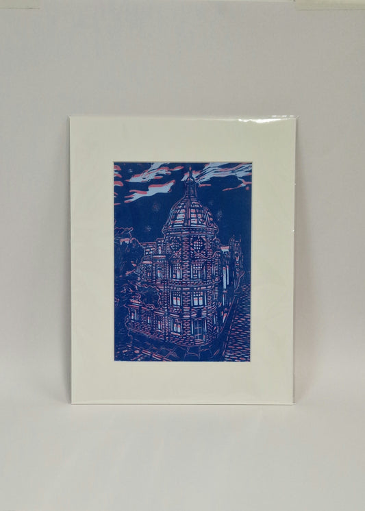 Original Hand Carved Lino Print - The Academy